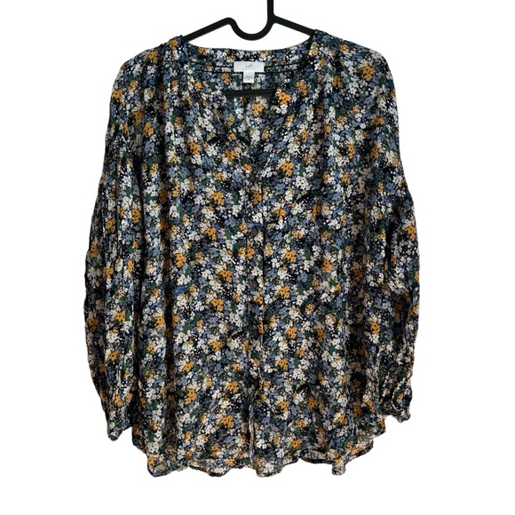 J. Jill M Relaxed fit button down wild flower print blouse long sleeves - Picture 1 of 7